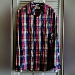 Mens Original Penguin by Munsingwear Classic Fit Red Blue & Tan Button Shirt XXL